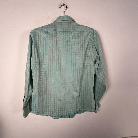 Faconnable Mens Green Windowpane Button-Up Long Sleeve Shirt Small Cotton Casual - Picture 2 of 7